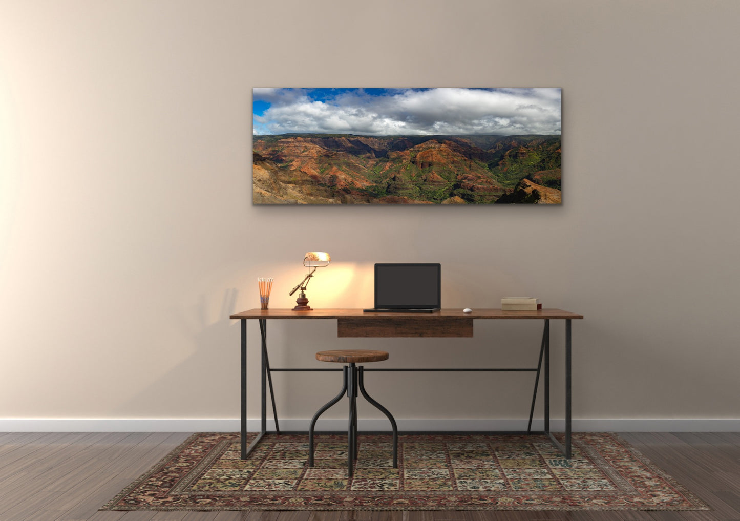 Wall demo of Waimea Canyon, a fine art landscape photograph by Kauai outdoor and nature photographers Inspiring Images Hawaii.