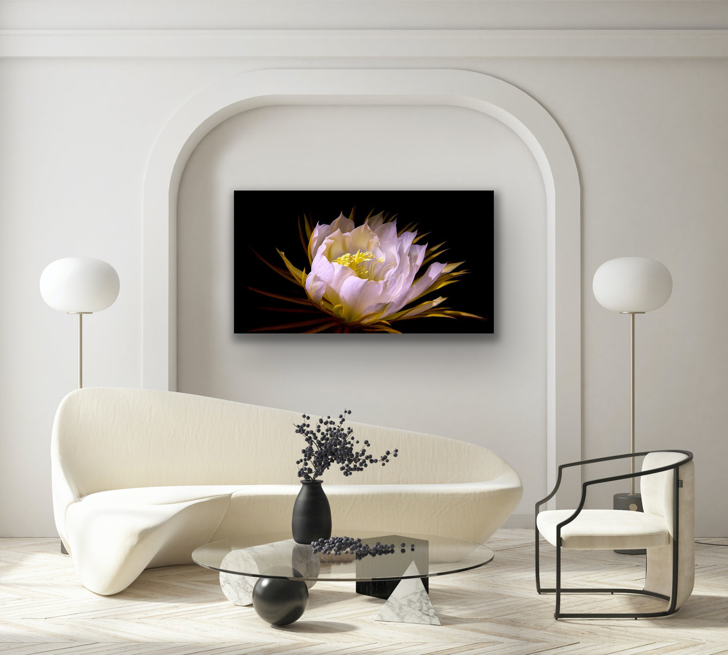 Wall demo of Night Blooming Cereus, a fine art photograph by Kauai nature photographers Inspiring Images Hawaii.