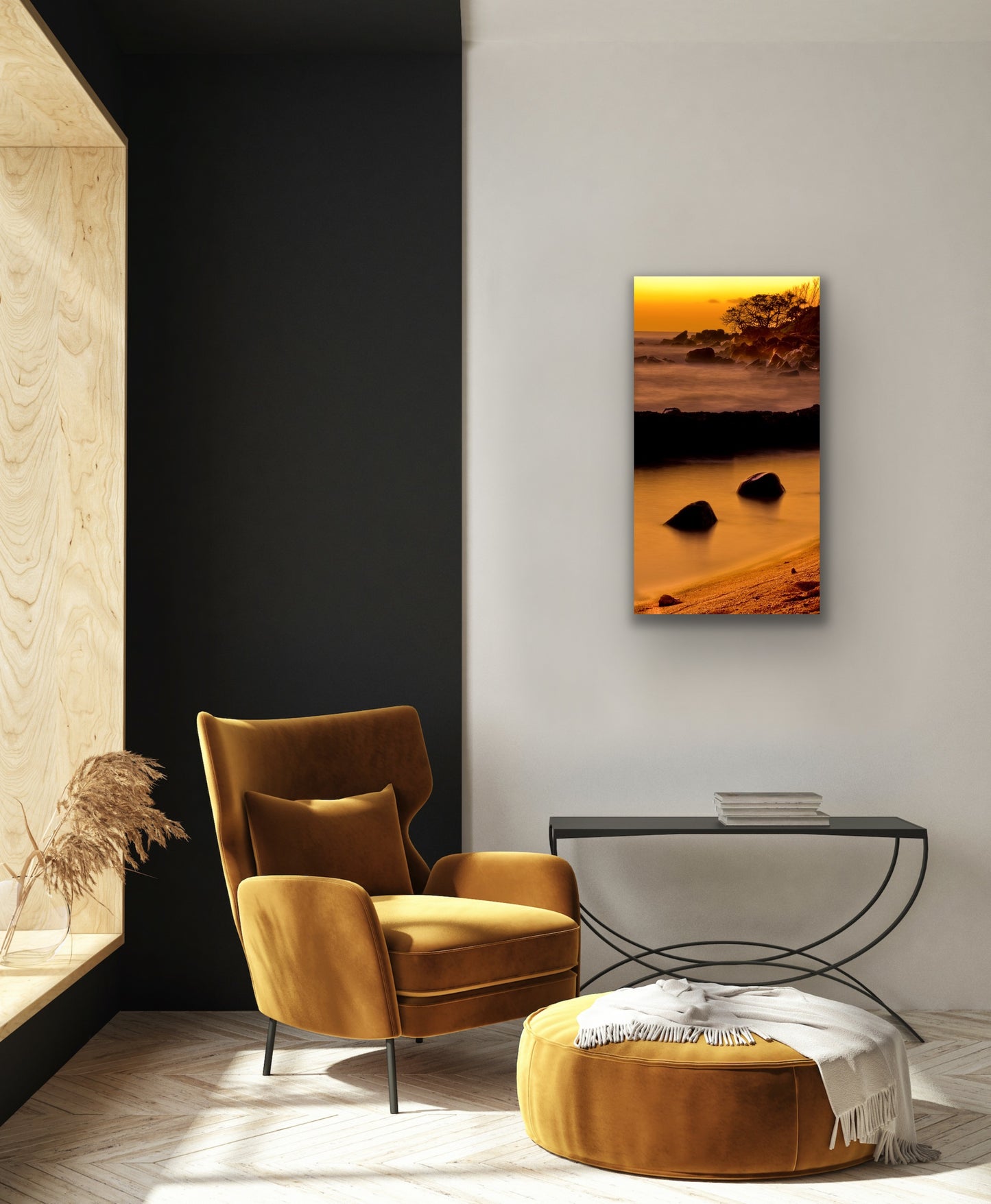 Wall demo of Morning Calm, a landscape photograph by Kauai fine art photographers Inspiring Images Hawaii.