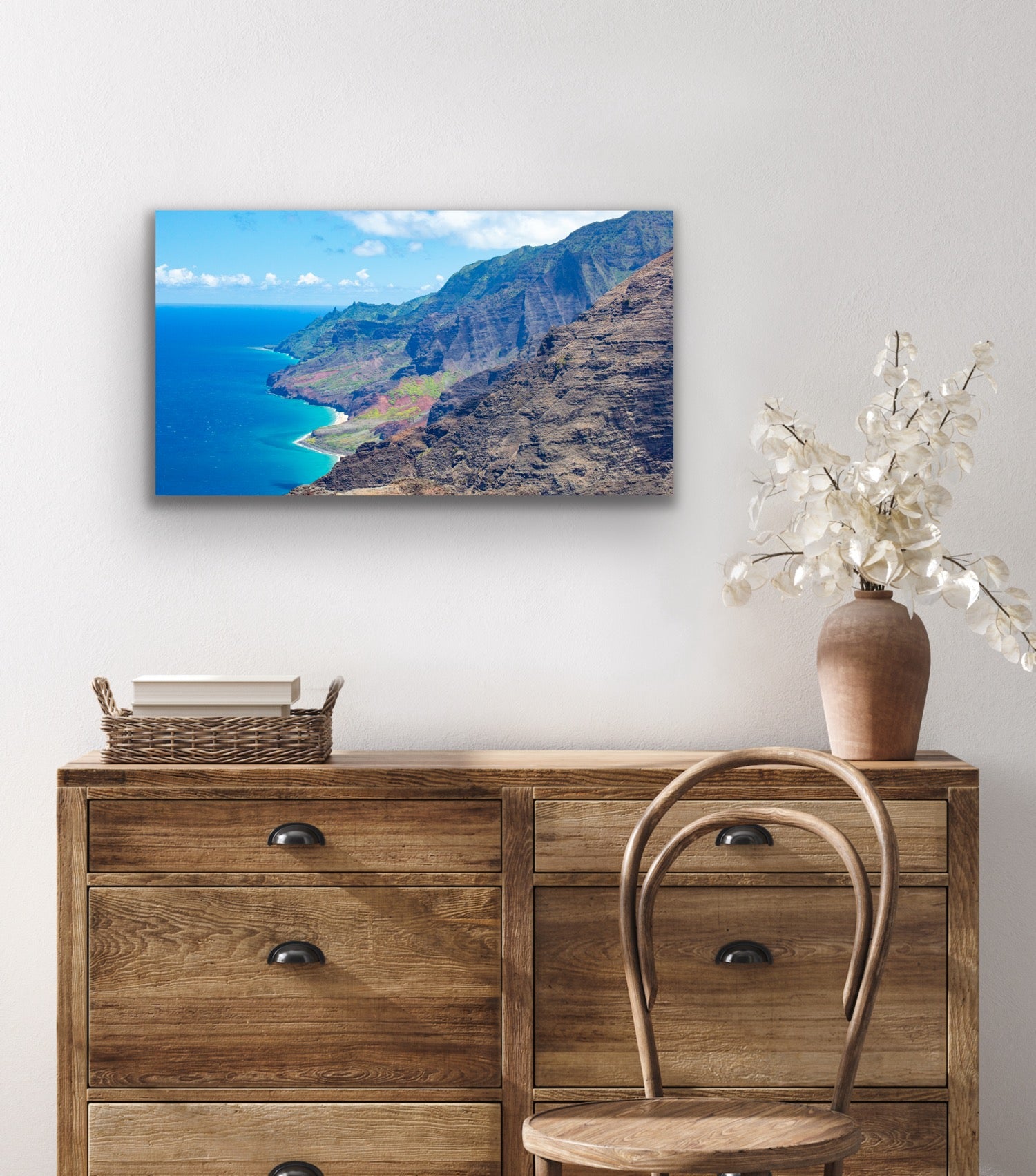 Wall demo of Nualolo View, a fine art photograph by Kauai landscape photographer Inspiring Images Hawaii.