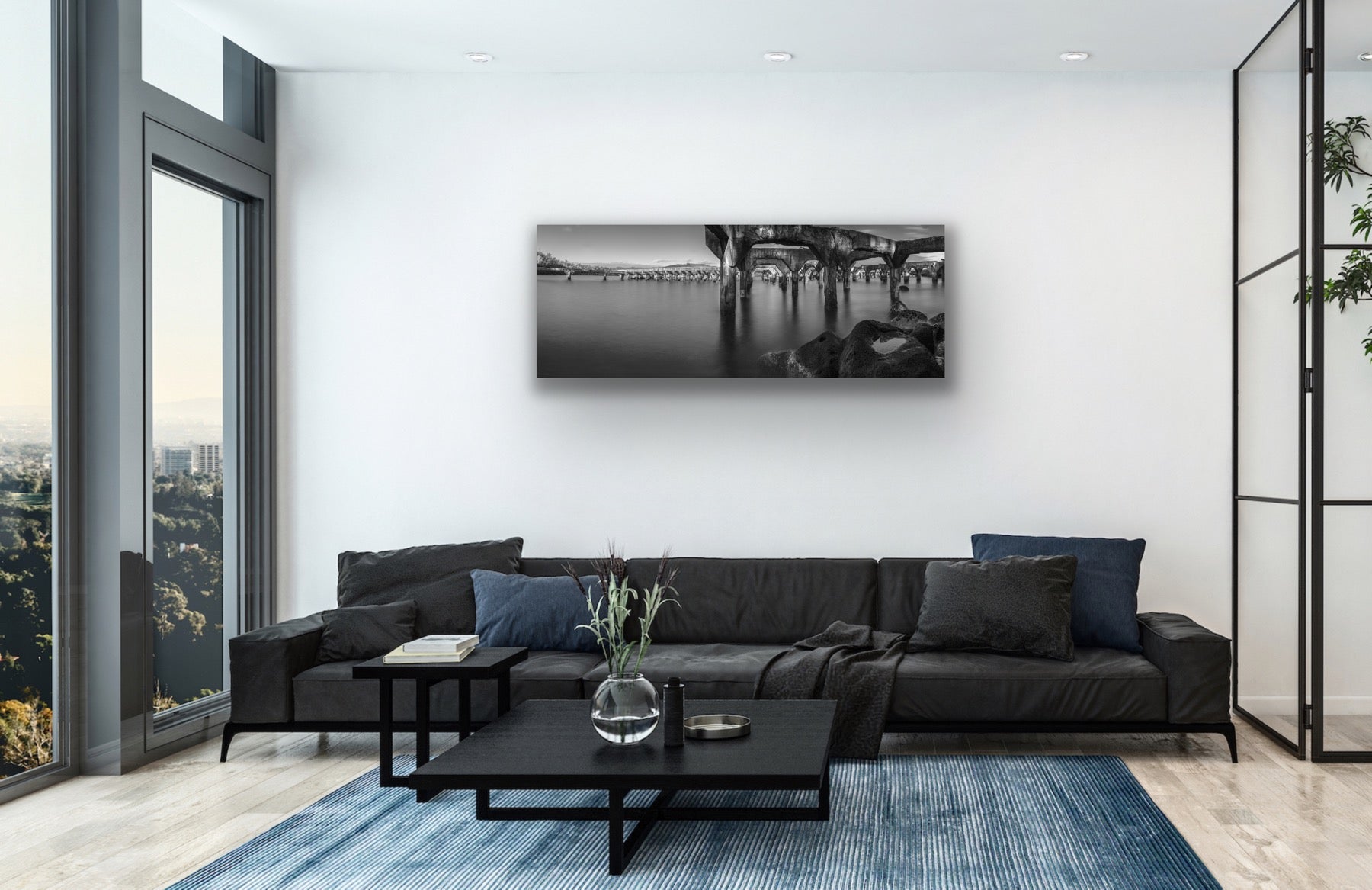 Room demo of Black and white photo of the abandoned Ahukini Pier in Lihue, Kauai. Fine art photograph by Inspiring Images Hawaii Photography.