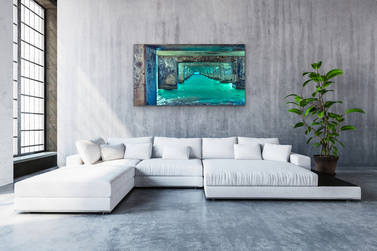 Wall demo of Beneath the Pier, a fine art photograph taken by Inspiring Images Hawaii on Kauai.