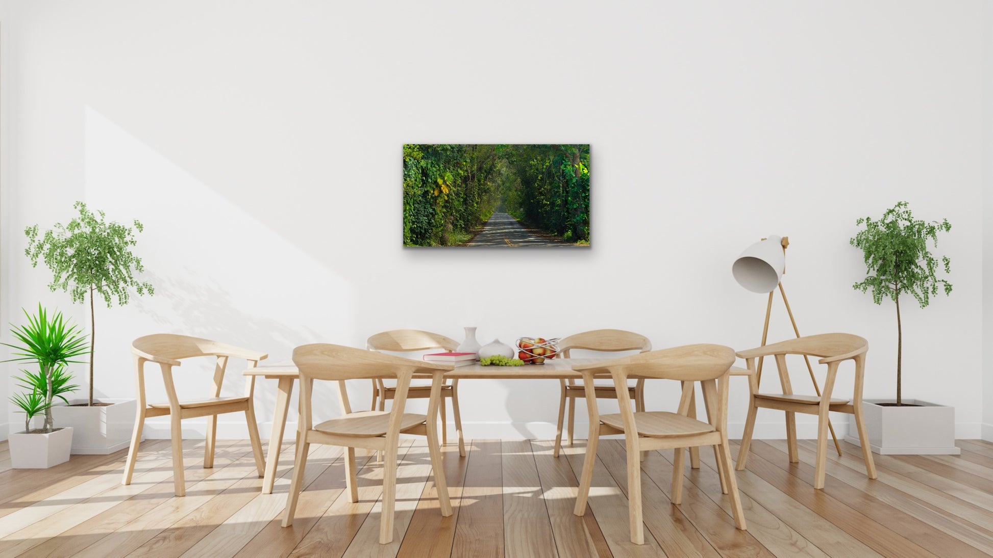 Wall demo of Tunnel of Trees Cathedral, a fine art landscape photograph by Kauai outdoor and nature photographers Inspiring Images Hawaii.