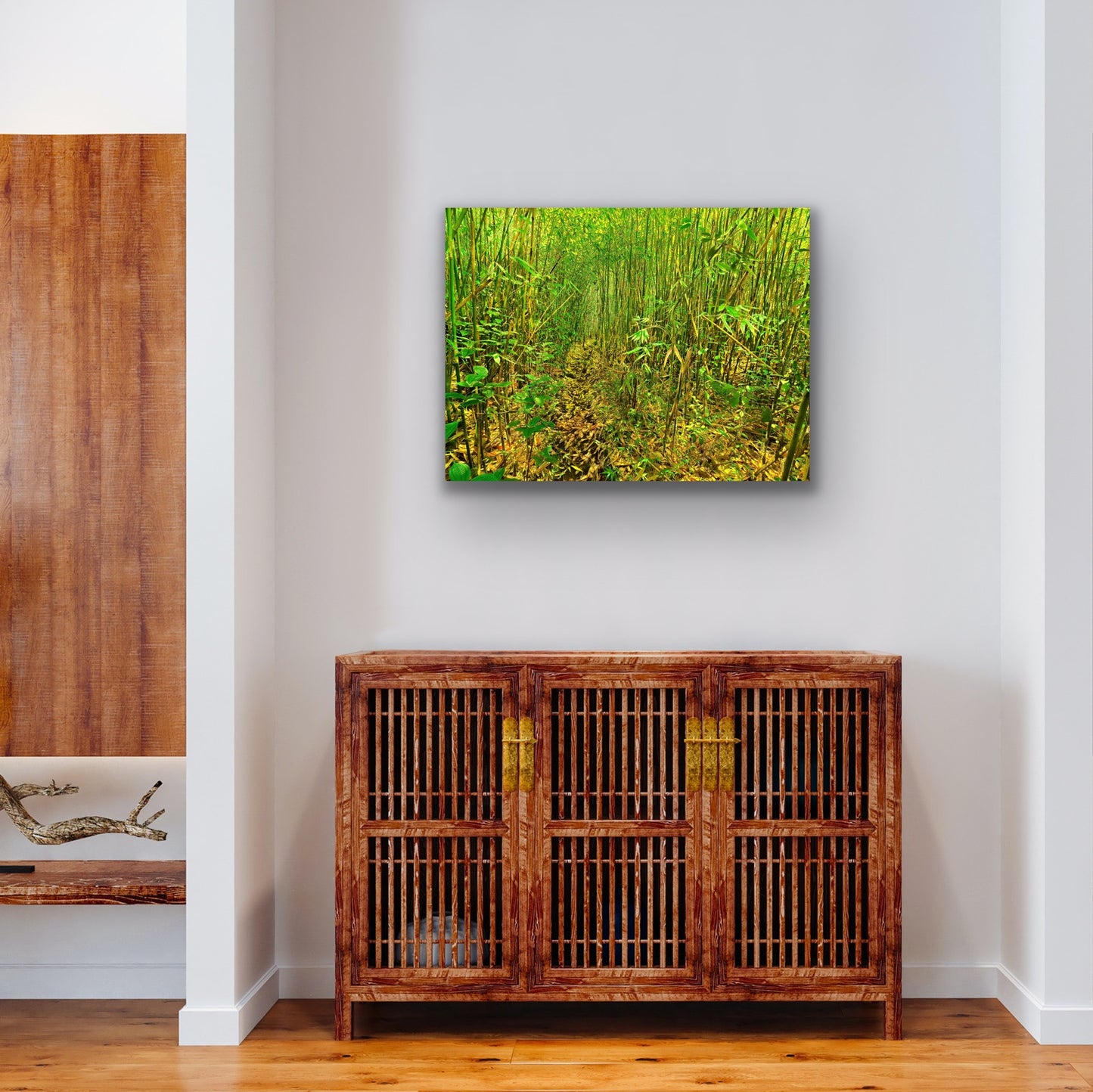 Wall demo of Bamboo Trail, a scenic landscape photograph by Inspiring Images Hawaii.