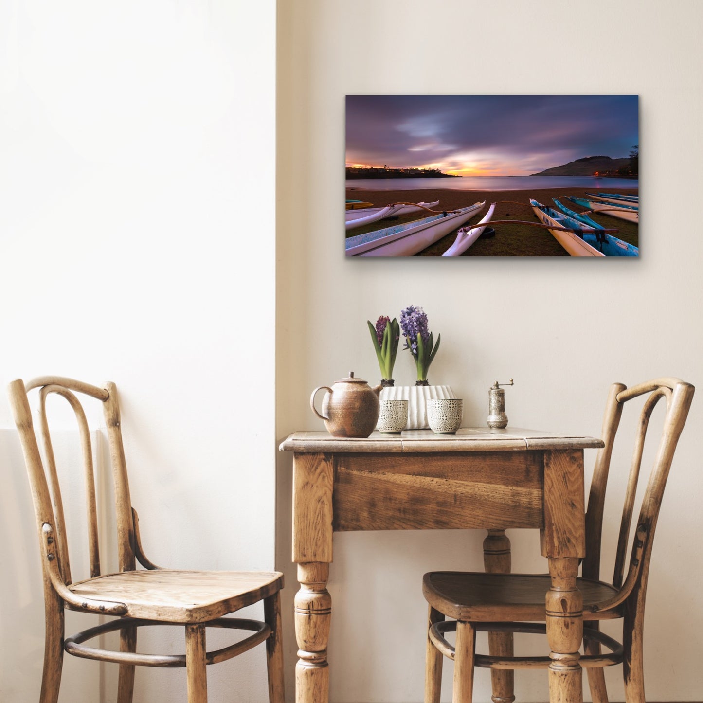 Wall demo of Kalapaki Canoes, a fine art landscape photograph by Inspiring Images Hawaii.