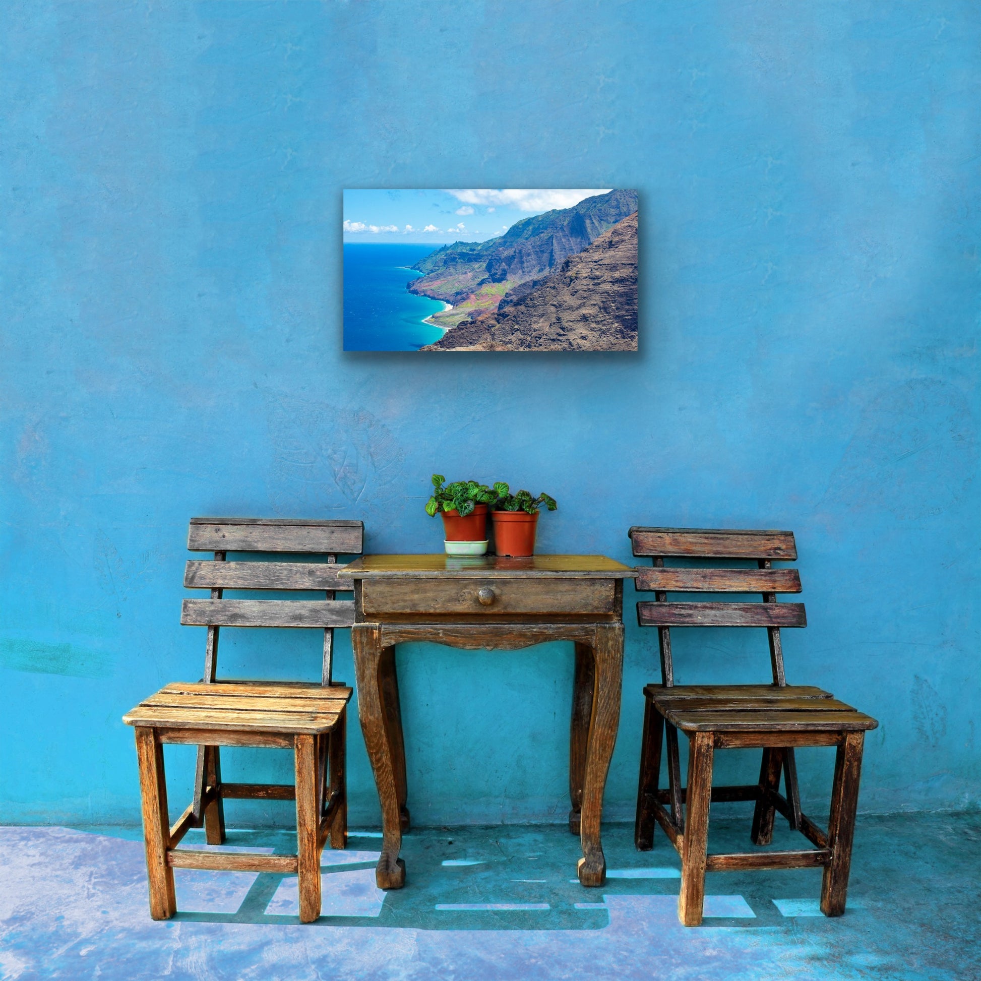 Wall demo of Nualolo View, a fine art photograph by Kauai landscape photographers Inspiring Images Hawaii.