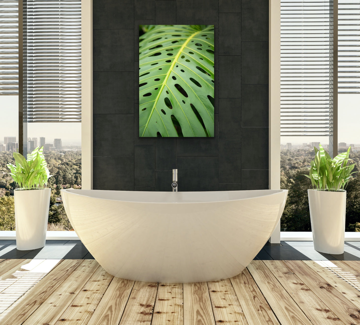 Wall demo of Monstera, a fine art photograph by Kauai nature photographers Inspiring Images Hawaii.