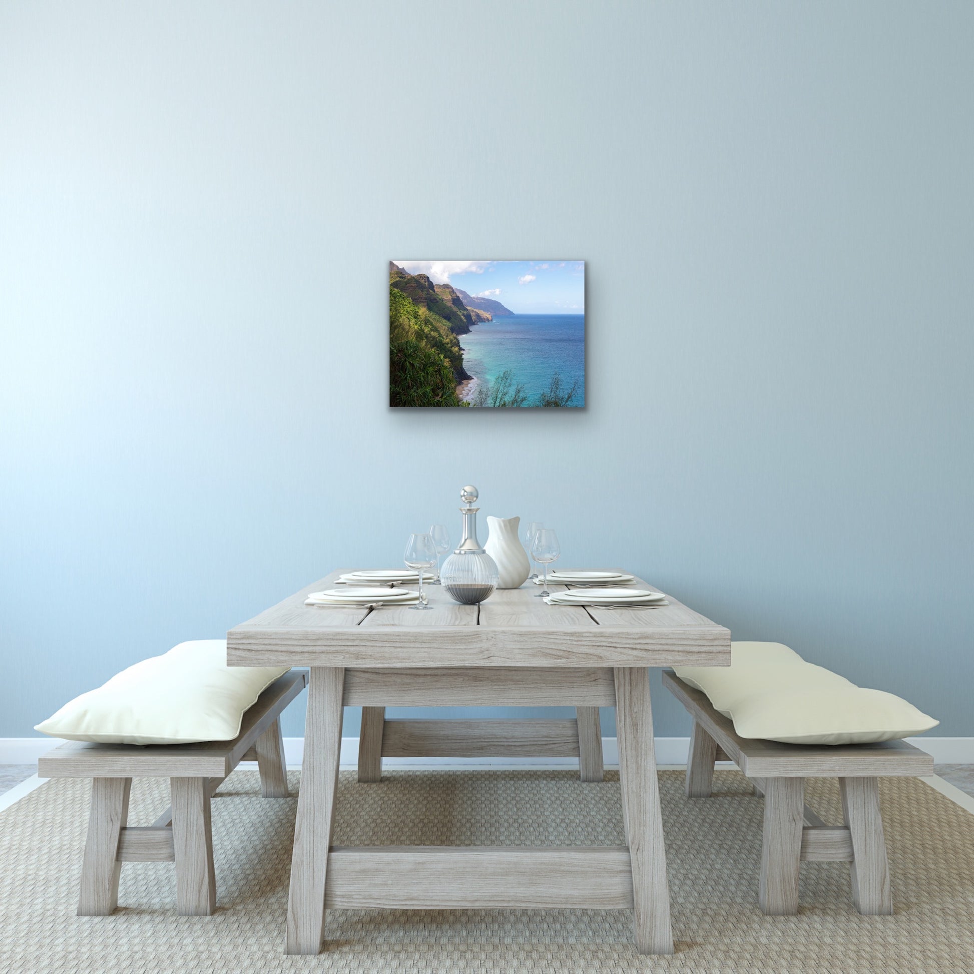 Wall demo of Hanakapi’ai View, fine art landscape photograph by Inspiring Images Hawaii.