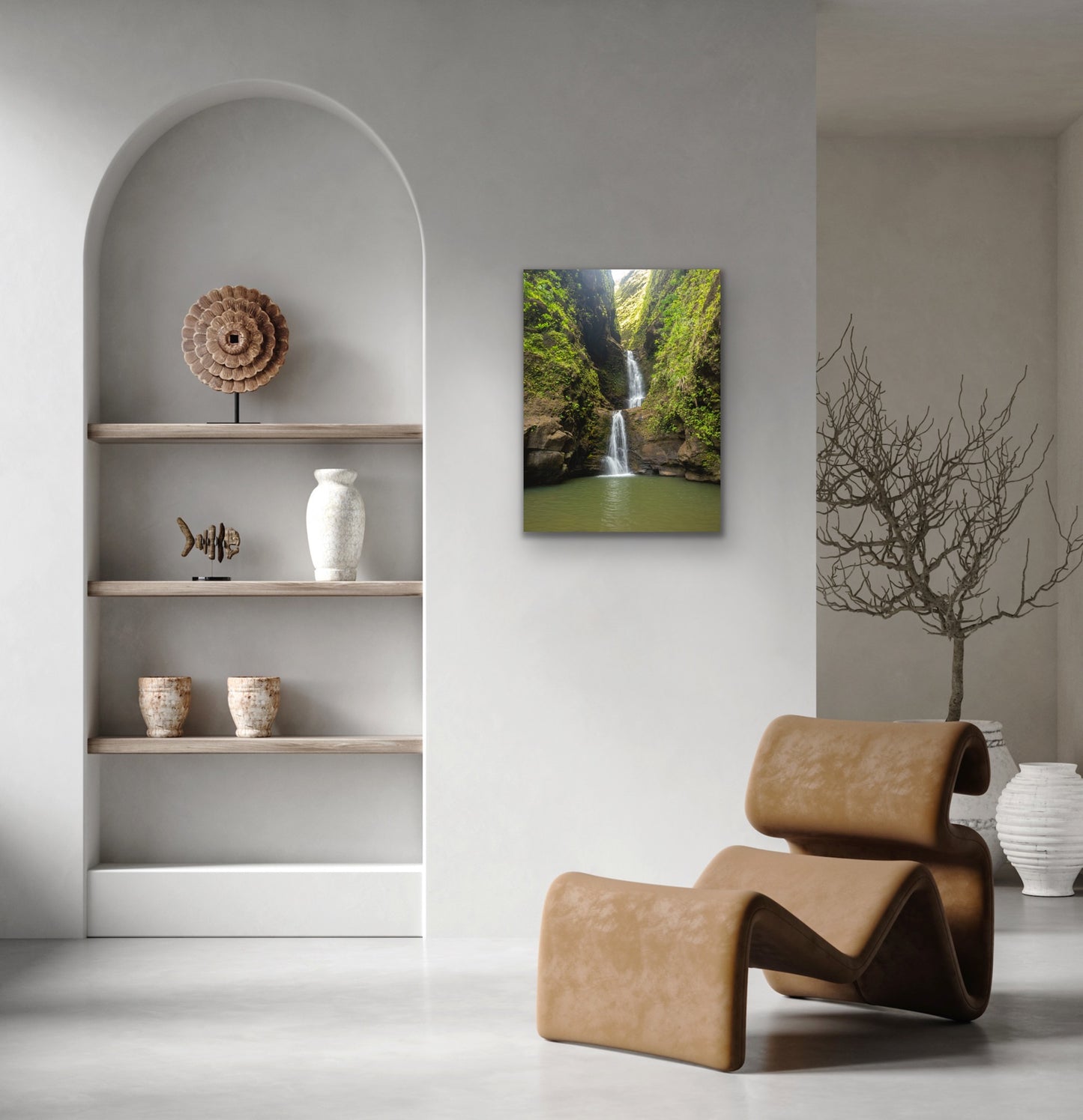 Wall demo of Waterfall Paradise, a fine art landscape photograph by Kauai outdoor and nature photographers Inspiring Images Hawaii.