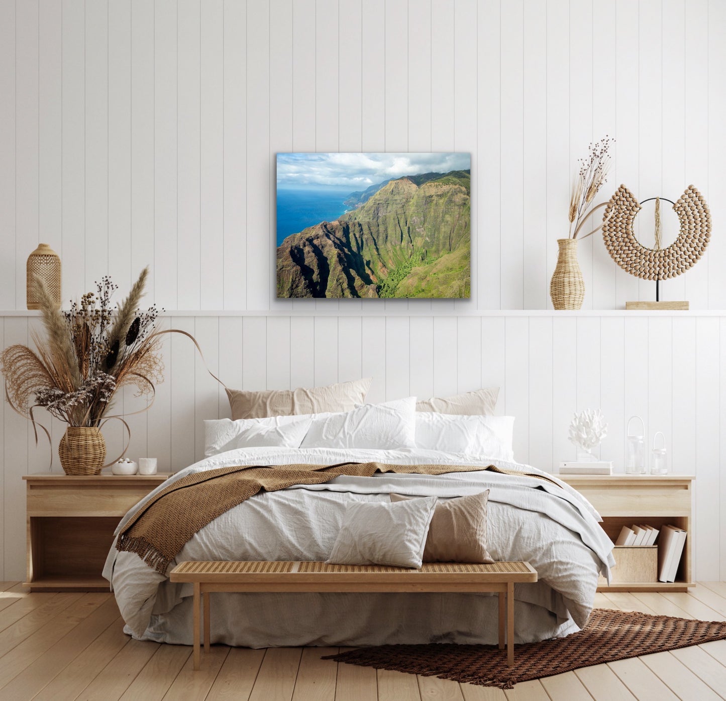 Wall demo of Nualolo Valley and Falls, a fine art photograph by Kauai landscape photographers Inspiring Images Hawaii.