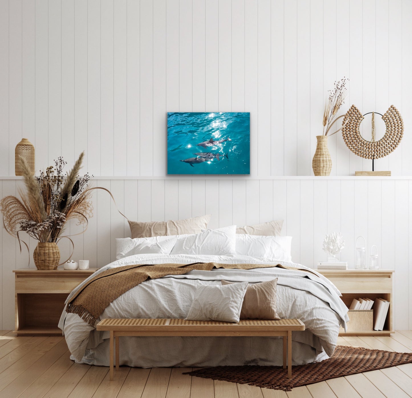 Wall demo of Naia, a fine art photograph by nature photographers Inspiring Images Hawaii.