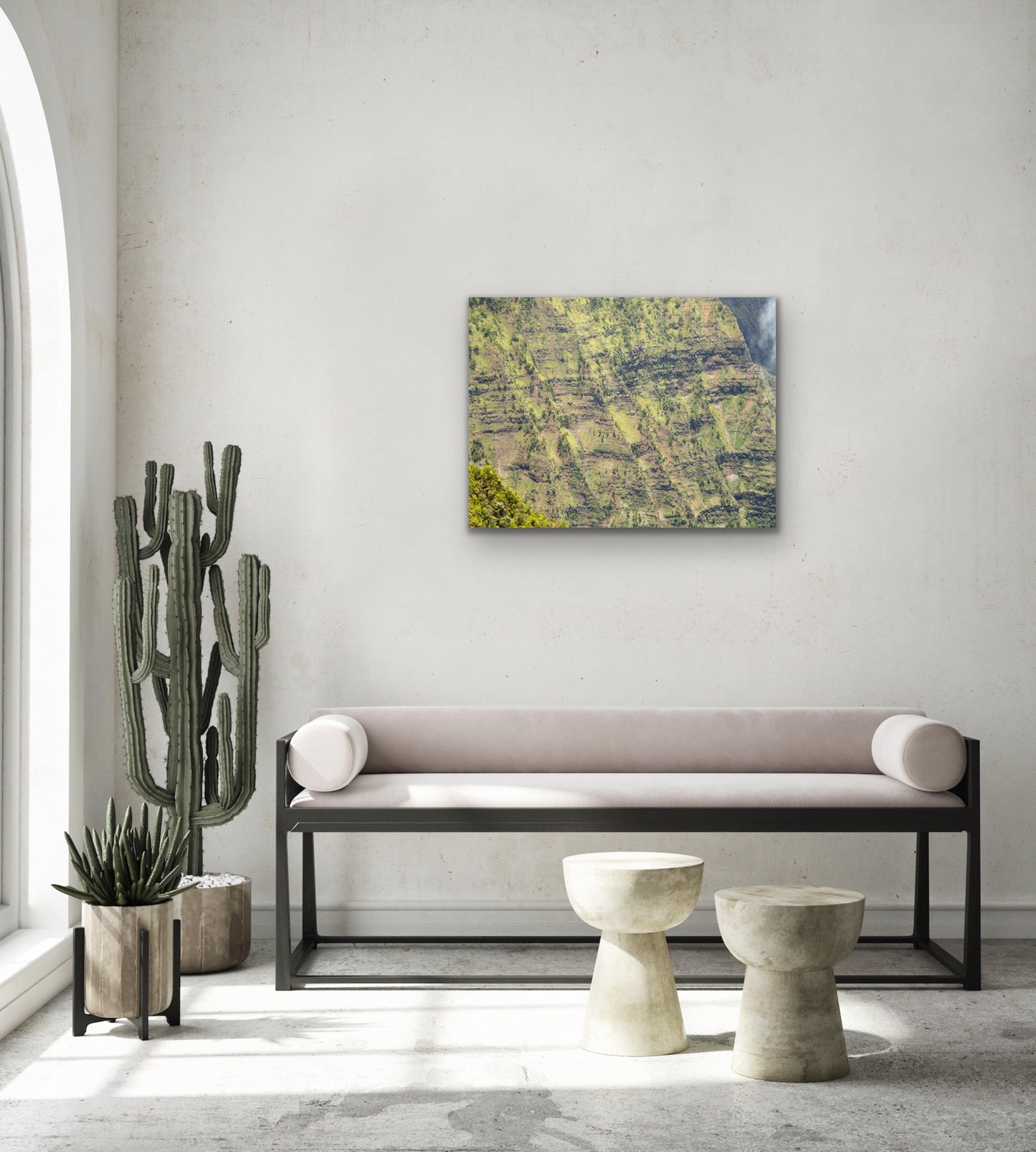 Wall demo of Pali Texture, a fine art photograph by Kauai landscape photographer Inspiring Images Hawaii.