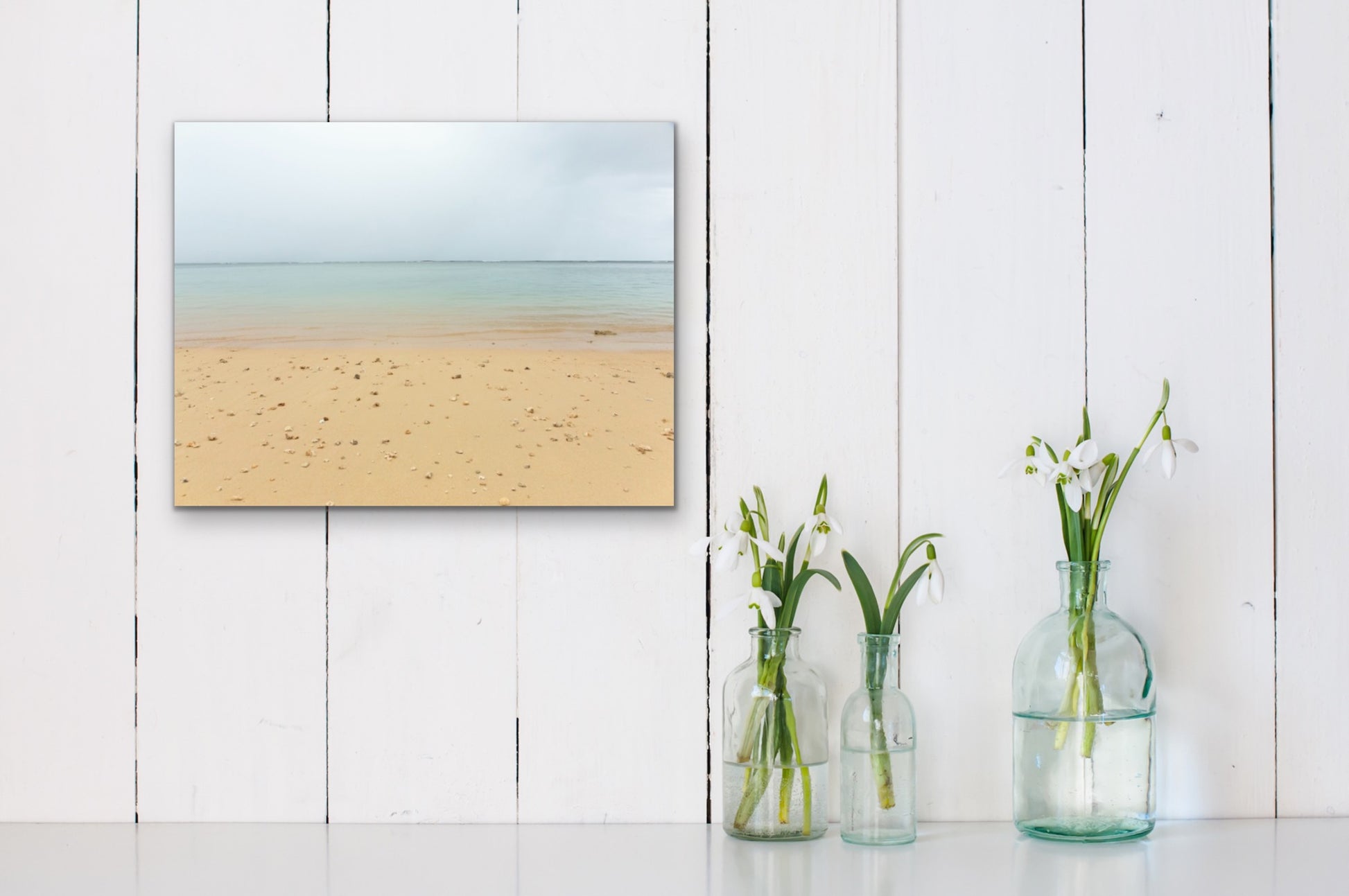 Wall demo of fine art photograph of Kauai’s Anini Beach. Landscape photography by Inspiring Images Hawaii.