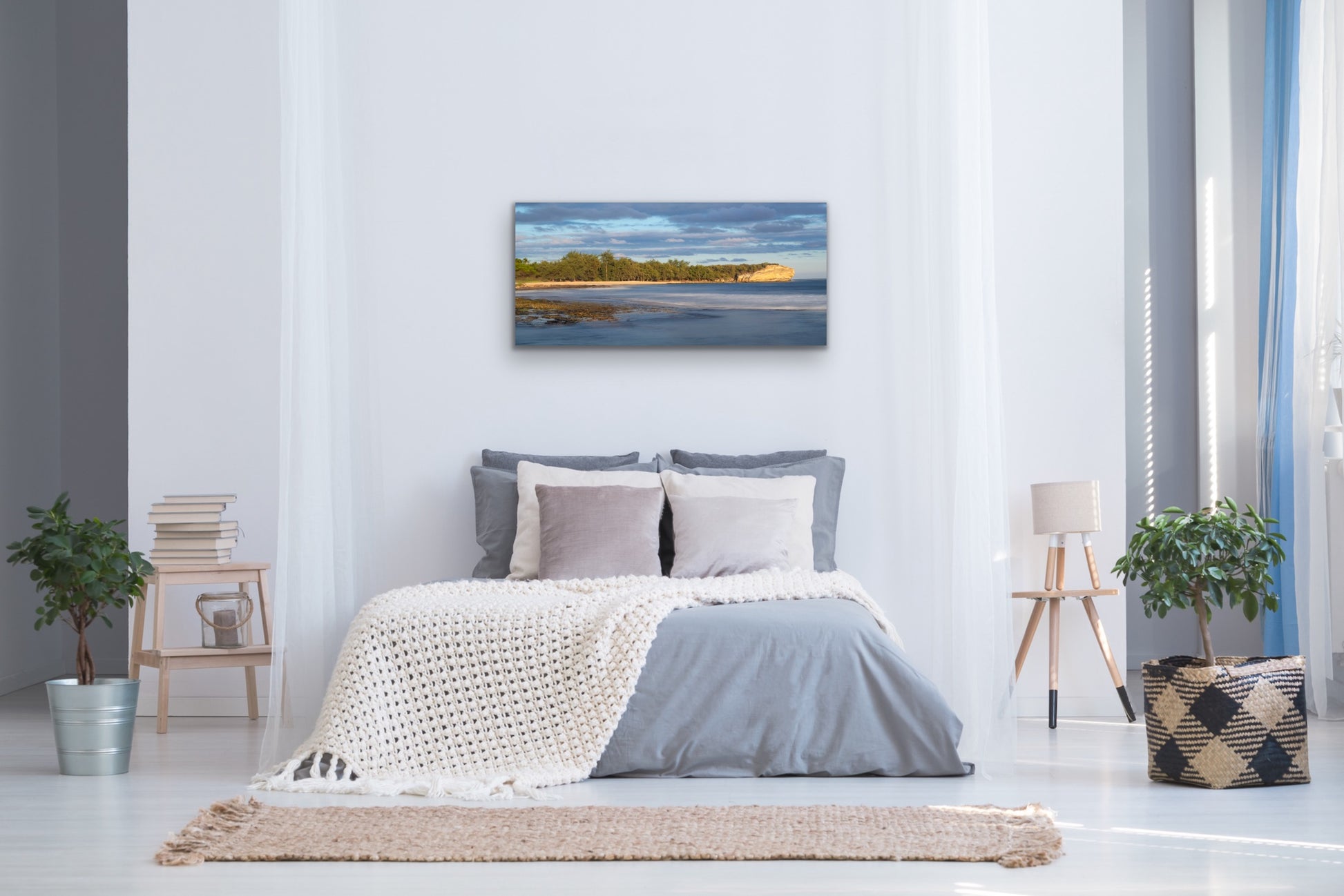 Wall demo of Shipwrecks Glow, a fine art outdoor landscape photograph by Inspiring Images Hawaii.