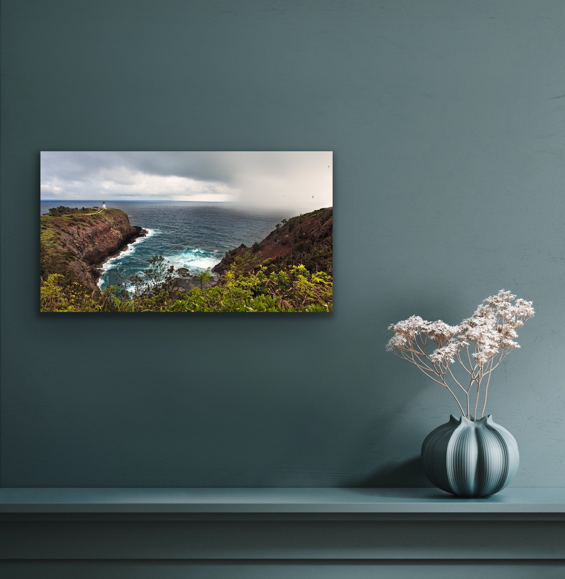 Wall demo of Kilauea Lghthouse, a fine art outdoor landscape photograph by Inspiring Images Hawaii. 