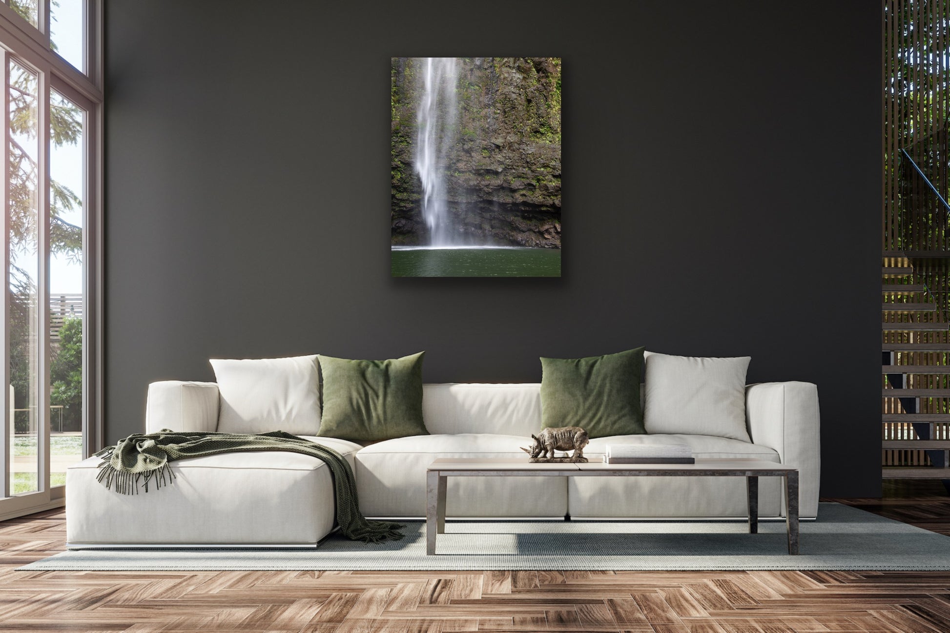 Wall demo of Hanakapi’ai Refresh, a fine art landscape photograph by Inspiring Images Hawaii.