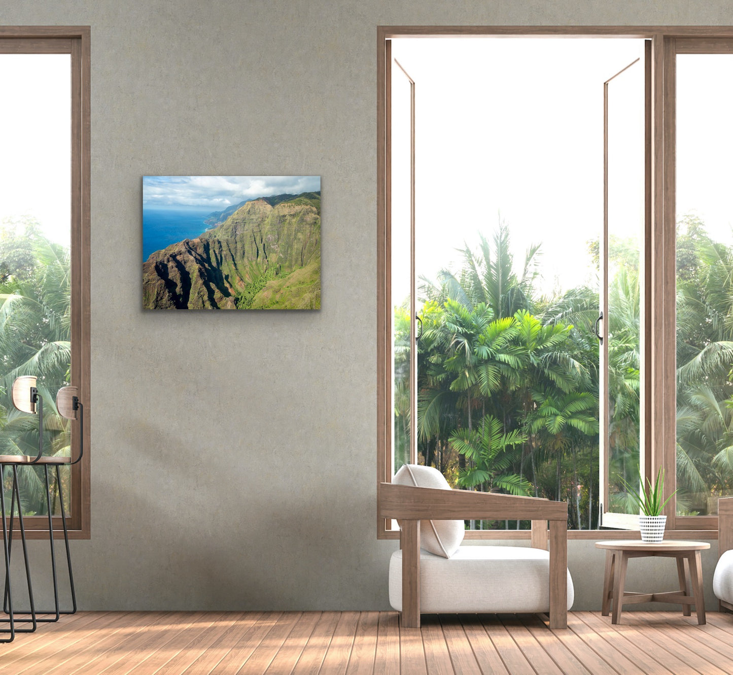 Wall demo of Nualolo Valley and Cliffs, a fine art photograph by Kauai landscape photographers Inspiring Images Hawaii.